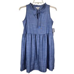 52seven Blue chambray Sleeveless Tiered Ruffle Hem Linen Blend Dress Sz PM NWT